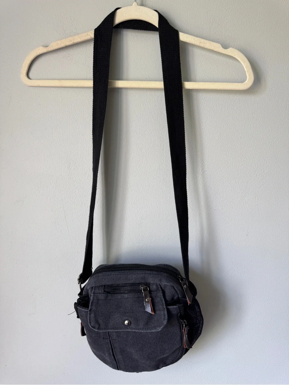 Source Unknown Black Canvas Messenger Crossbody Bag